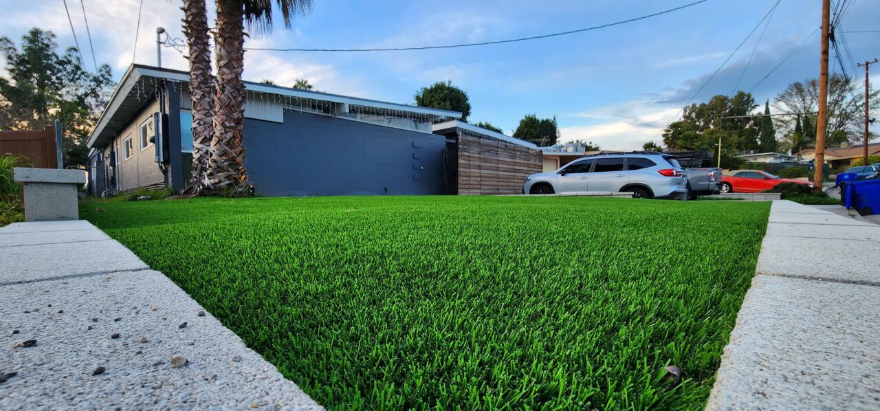 Artificial Turf Install with paver walkway and low voltage path lights Tough Turf Pro